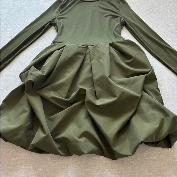 Olive green ruffle cyberpunk dress. - Picture 2 of 9